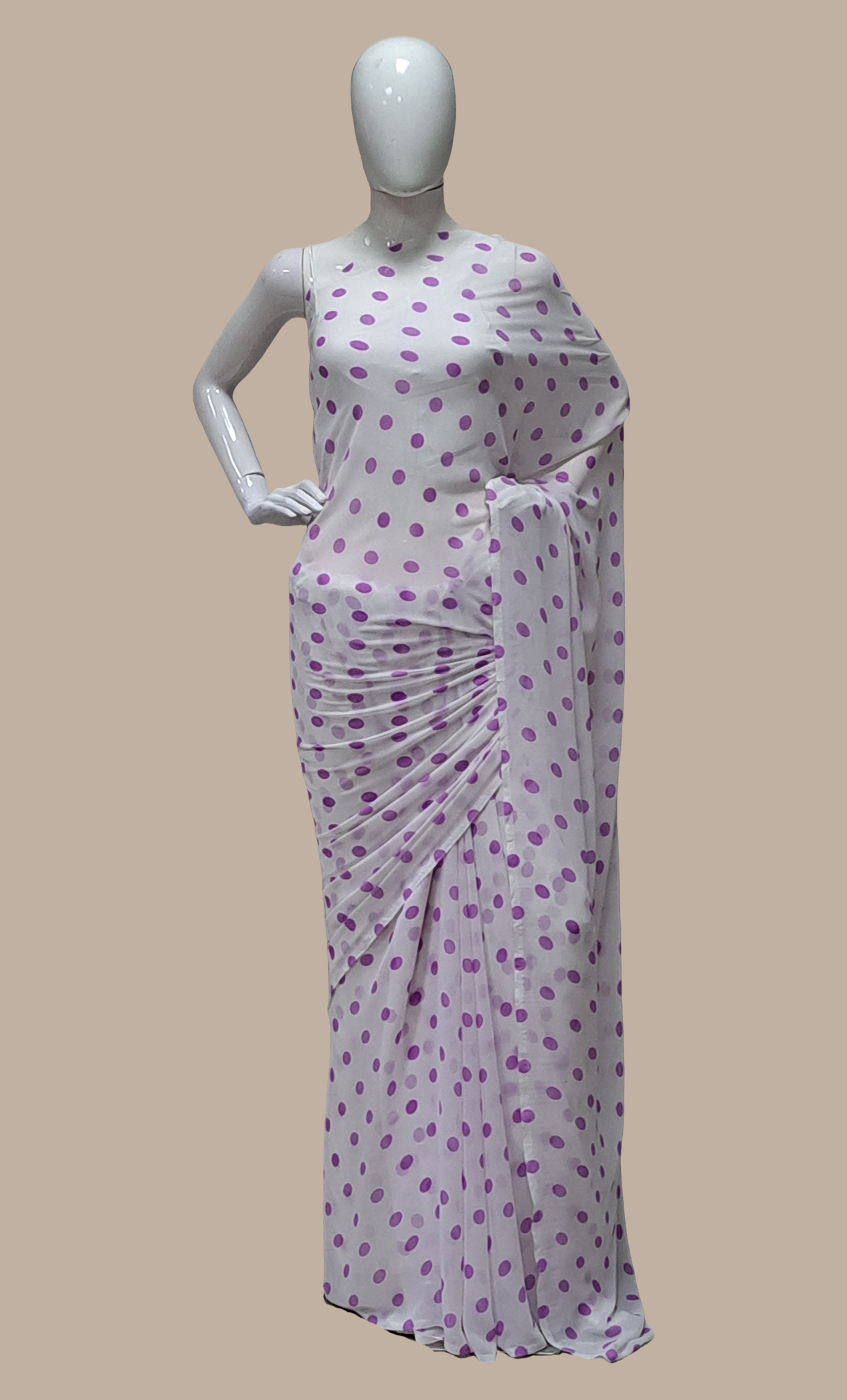 Light Purple Polka Dot Printed Sari