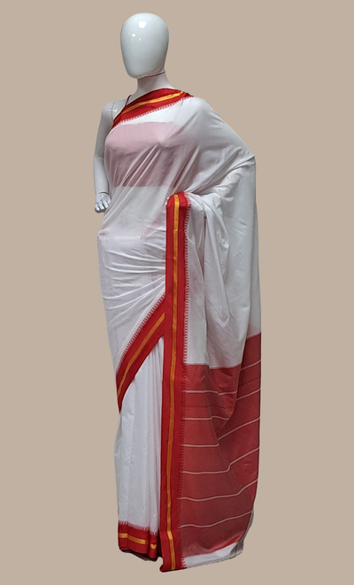 Red & White Kanjivaram Sari