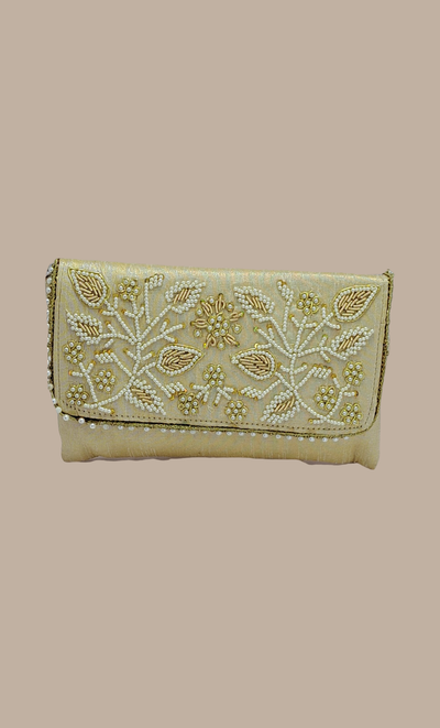 Cream Embroidered Clutch Bag