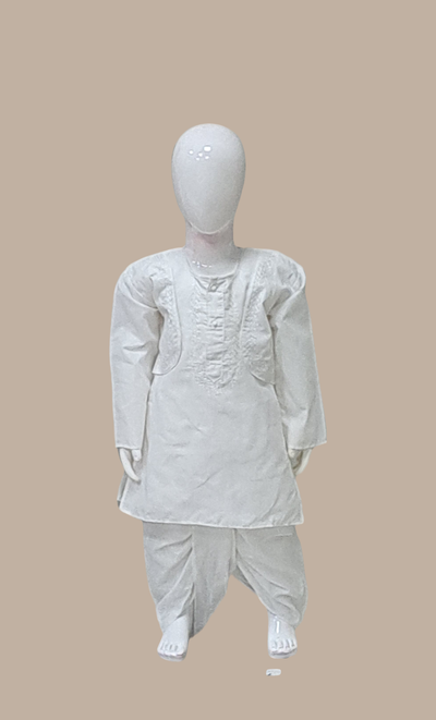 White Embroidered Kurta Top & Dhoti Pants