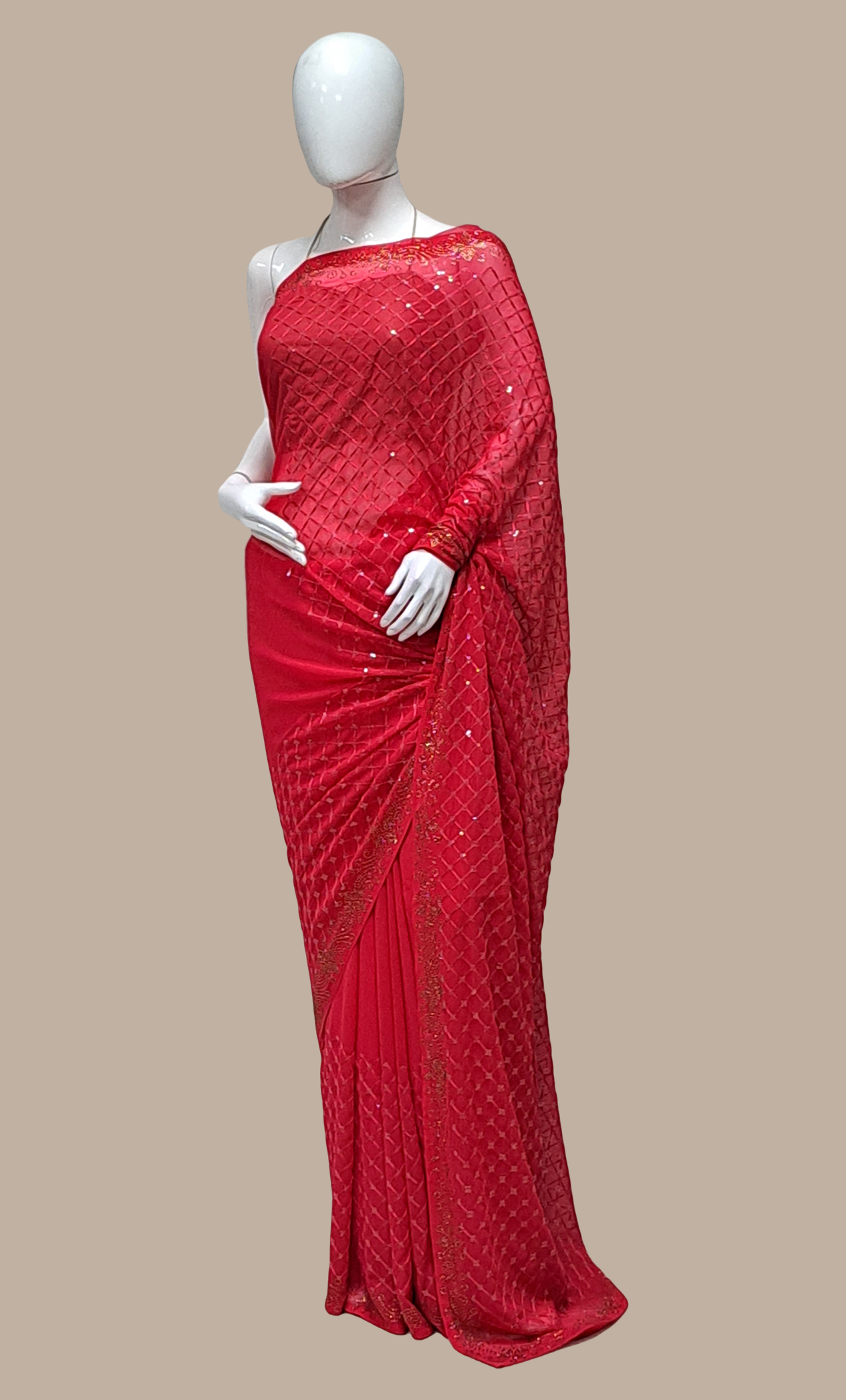Deep Cerise Sequin Embroidered Sari