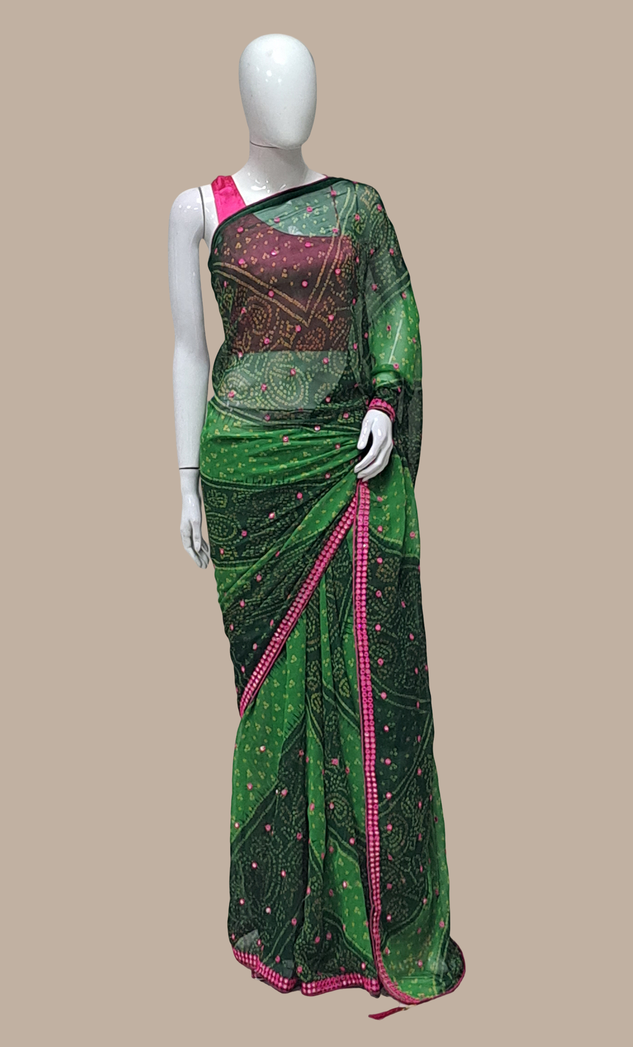 Deep Green Bandhani Printed Sari