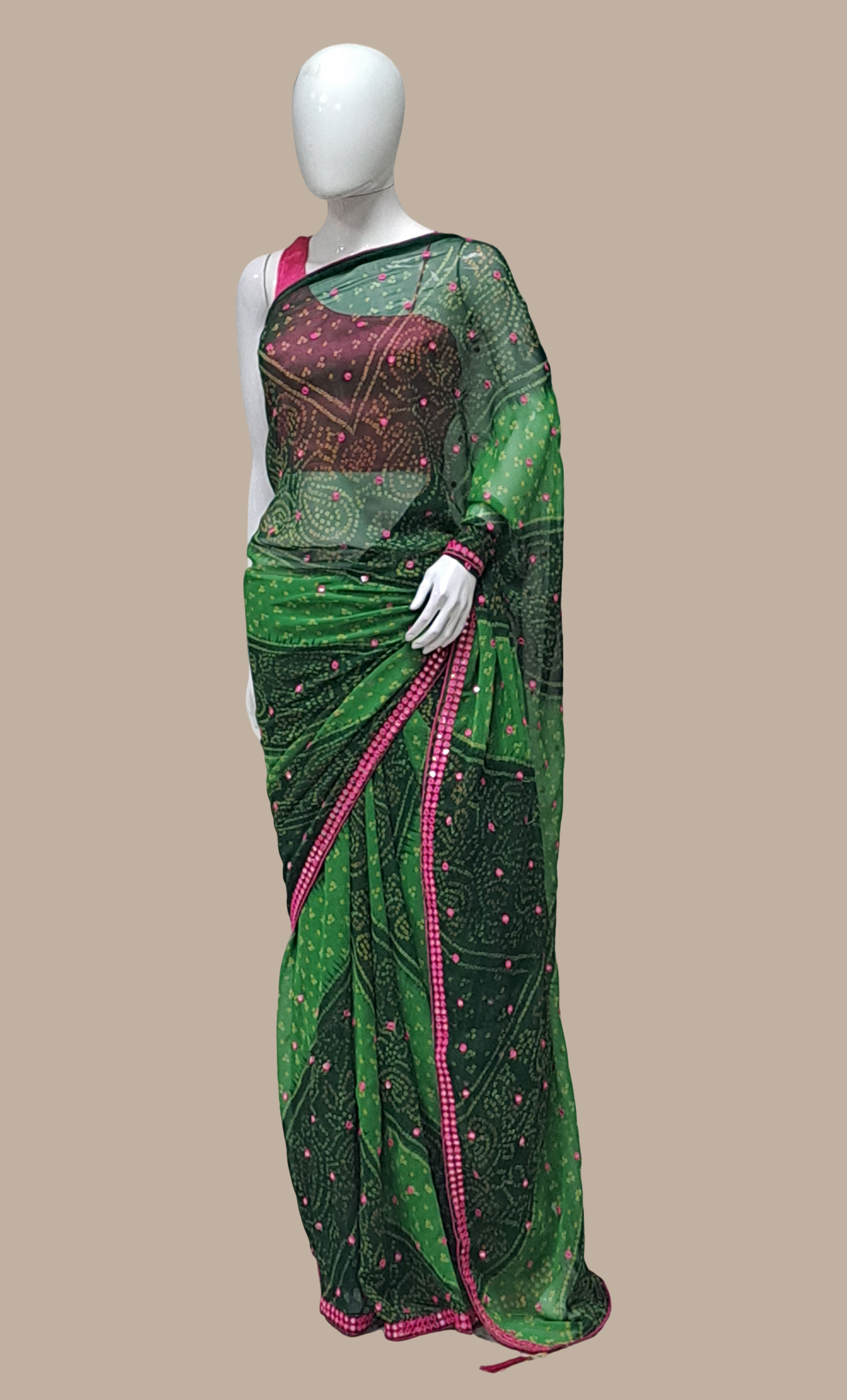 Deep Green Bandhani Printed Sari