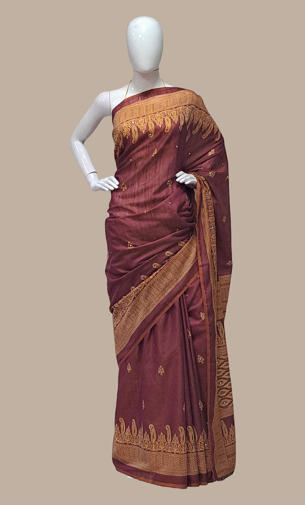 Deep Plum Printed Cotton Sari