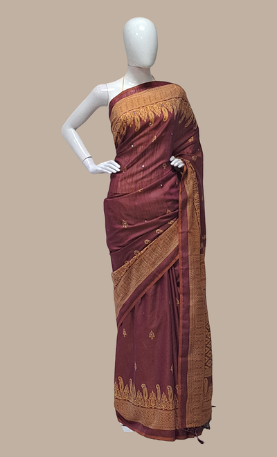 Deep Plum Printed Cotton Sari