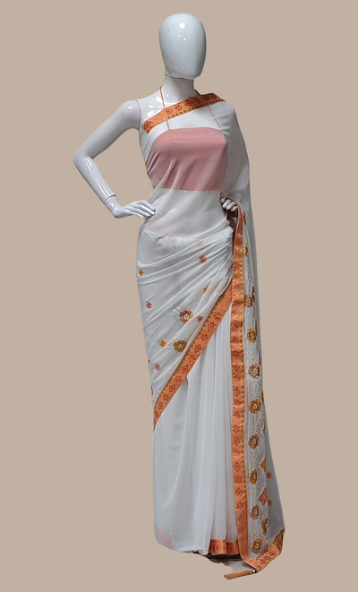Peach Embroidered Sari