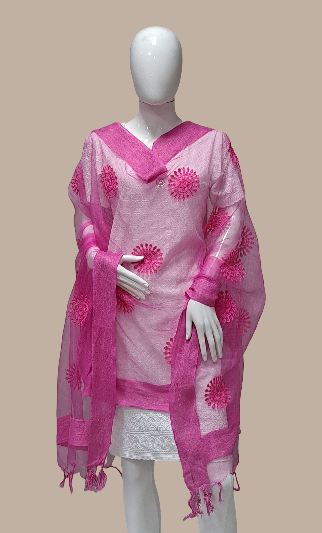 Hot Pink Embroidered Dupatta