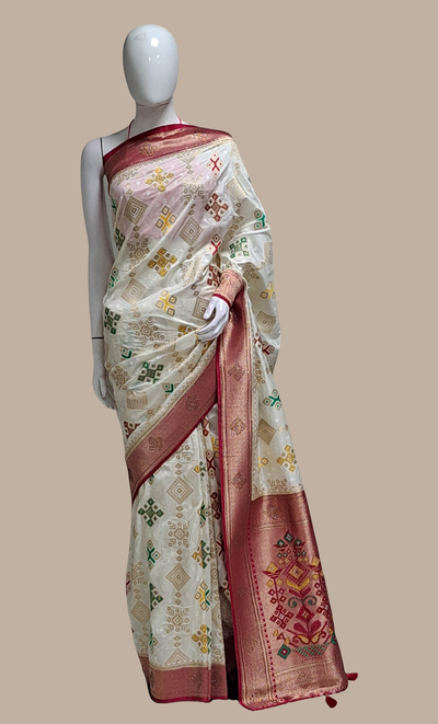 Cream Woven Art Silk Sari