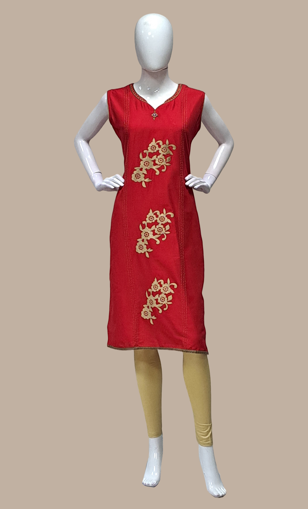 Deep Red Embroidered Kurti Top