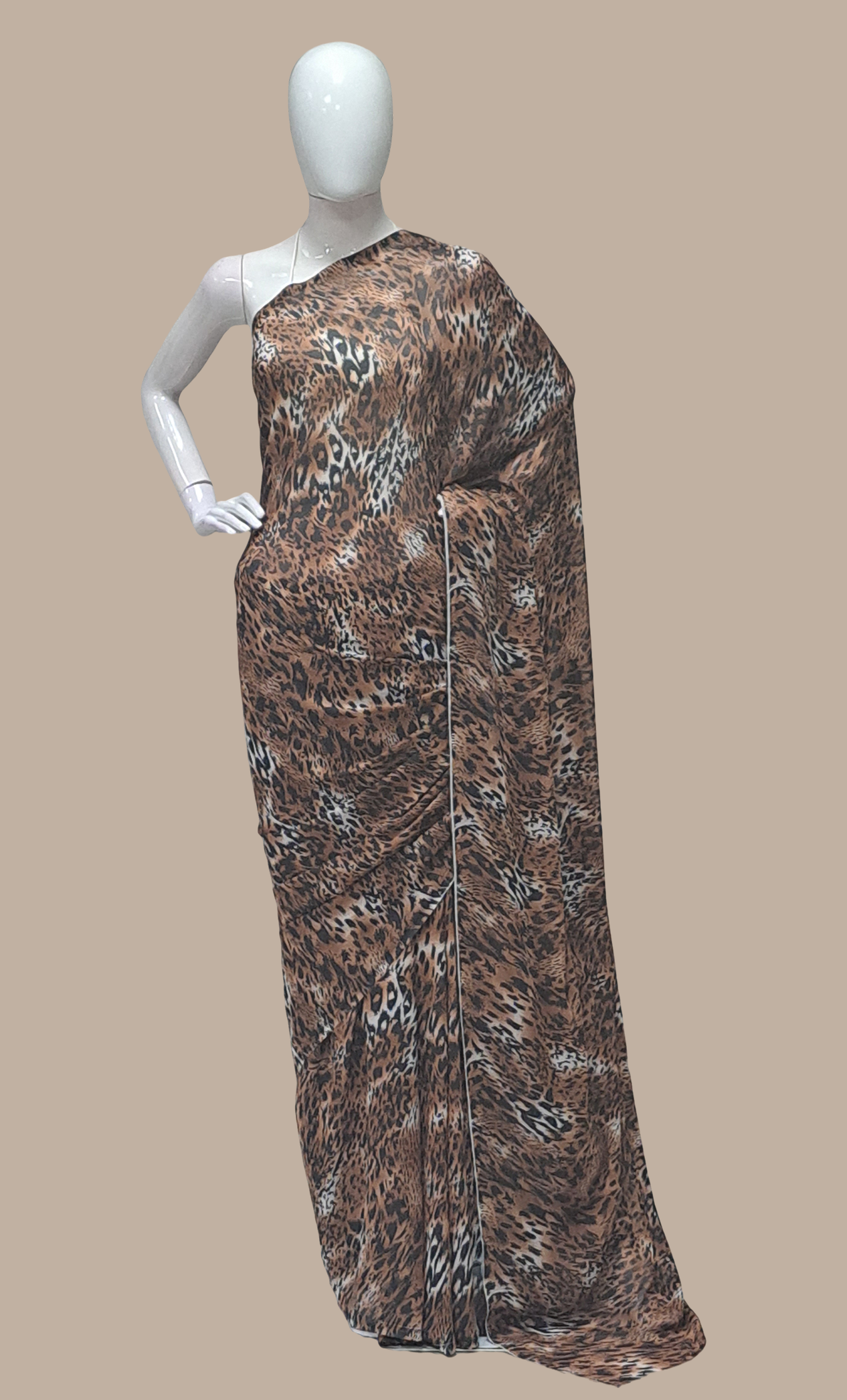 Brown Animal Printed Sari