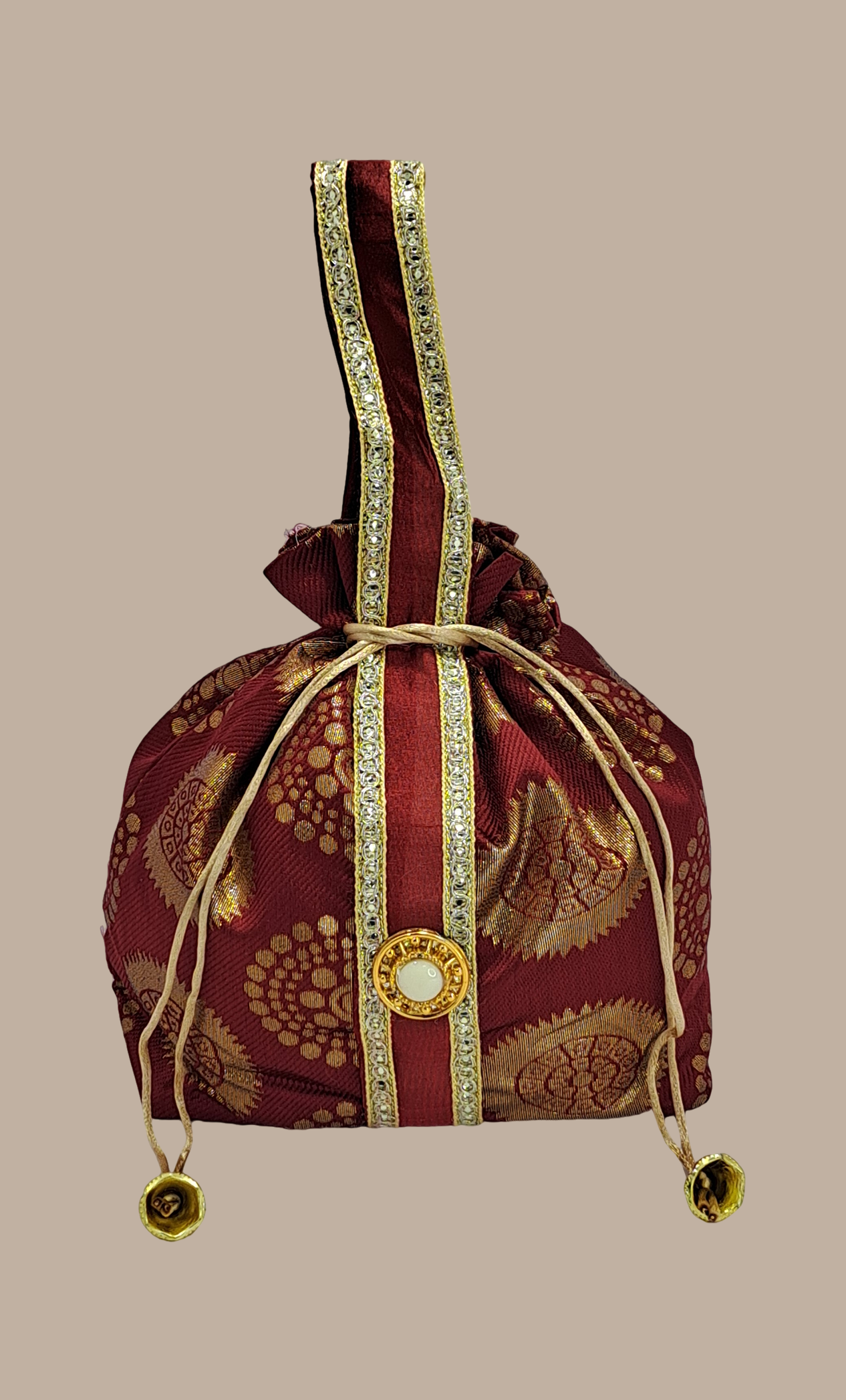 Deep Maroon Embroidered Pouch Bag