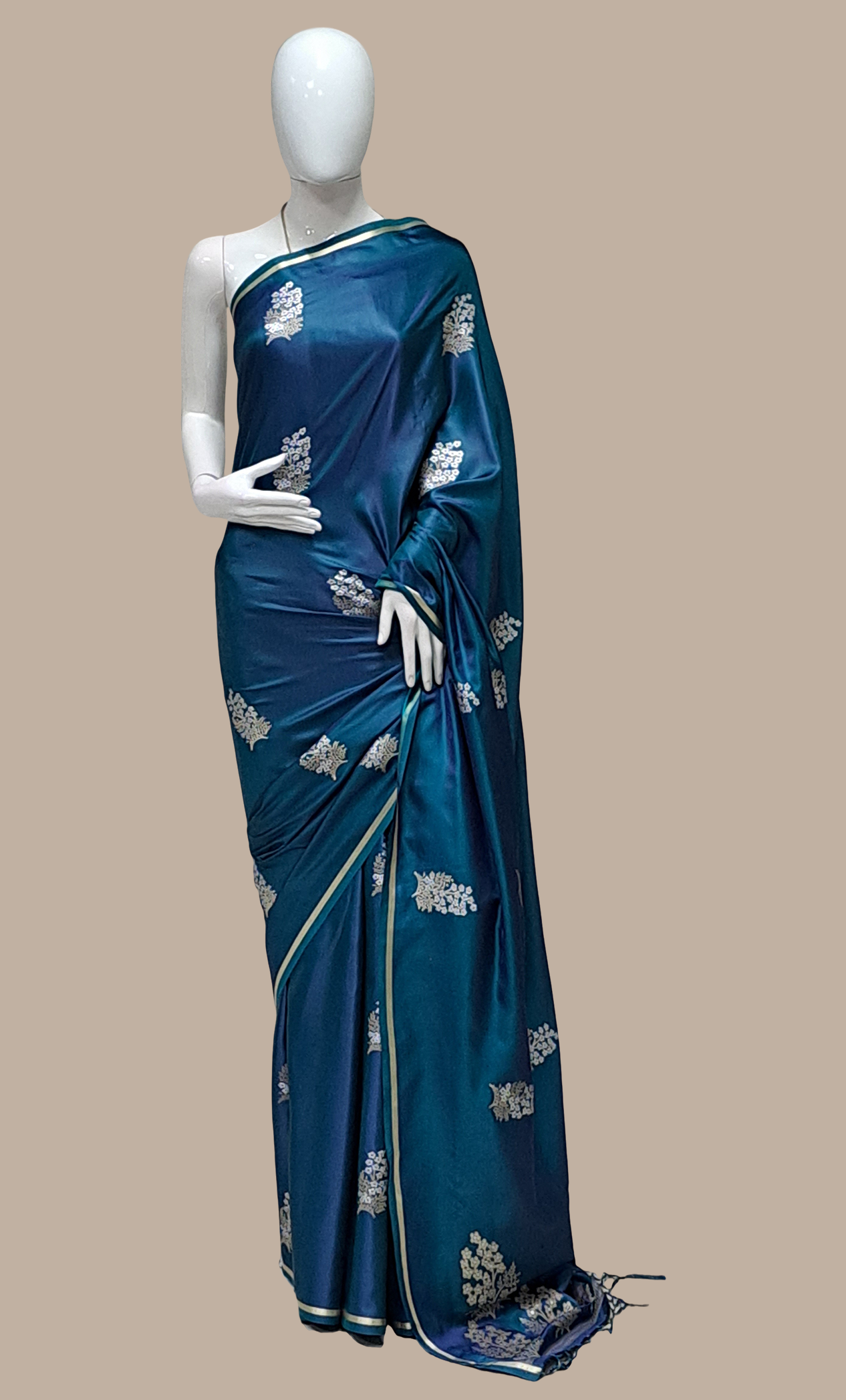 Teal Woven Art Silk Sari