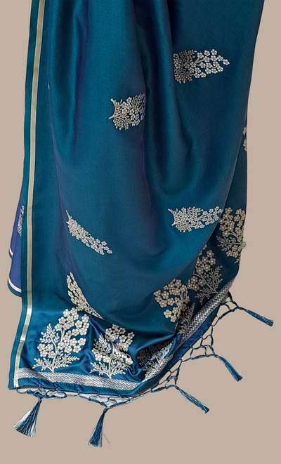 Teal Woven Art Silk Sari