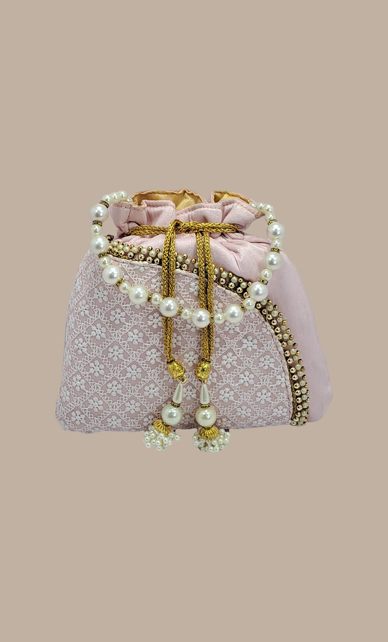 Soft Pink Embroidered Pouch Bag