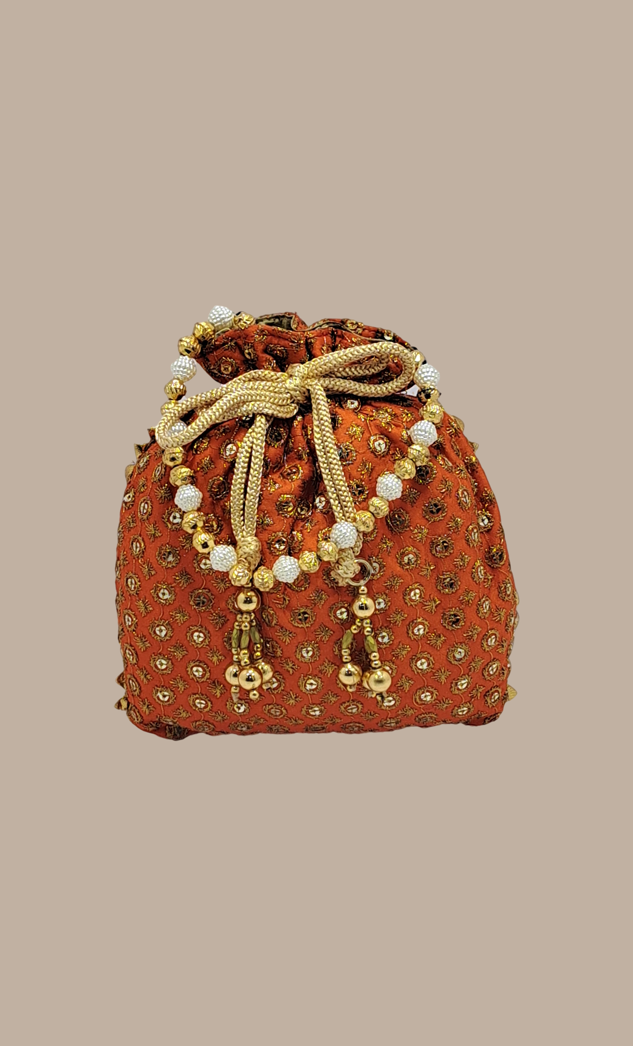 Deep Orange Embroidered Pouch Bag