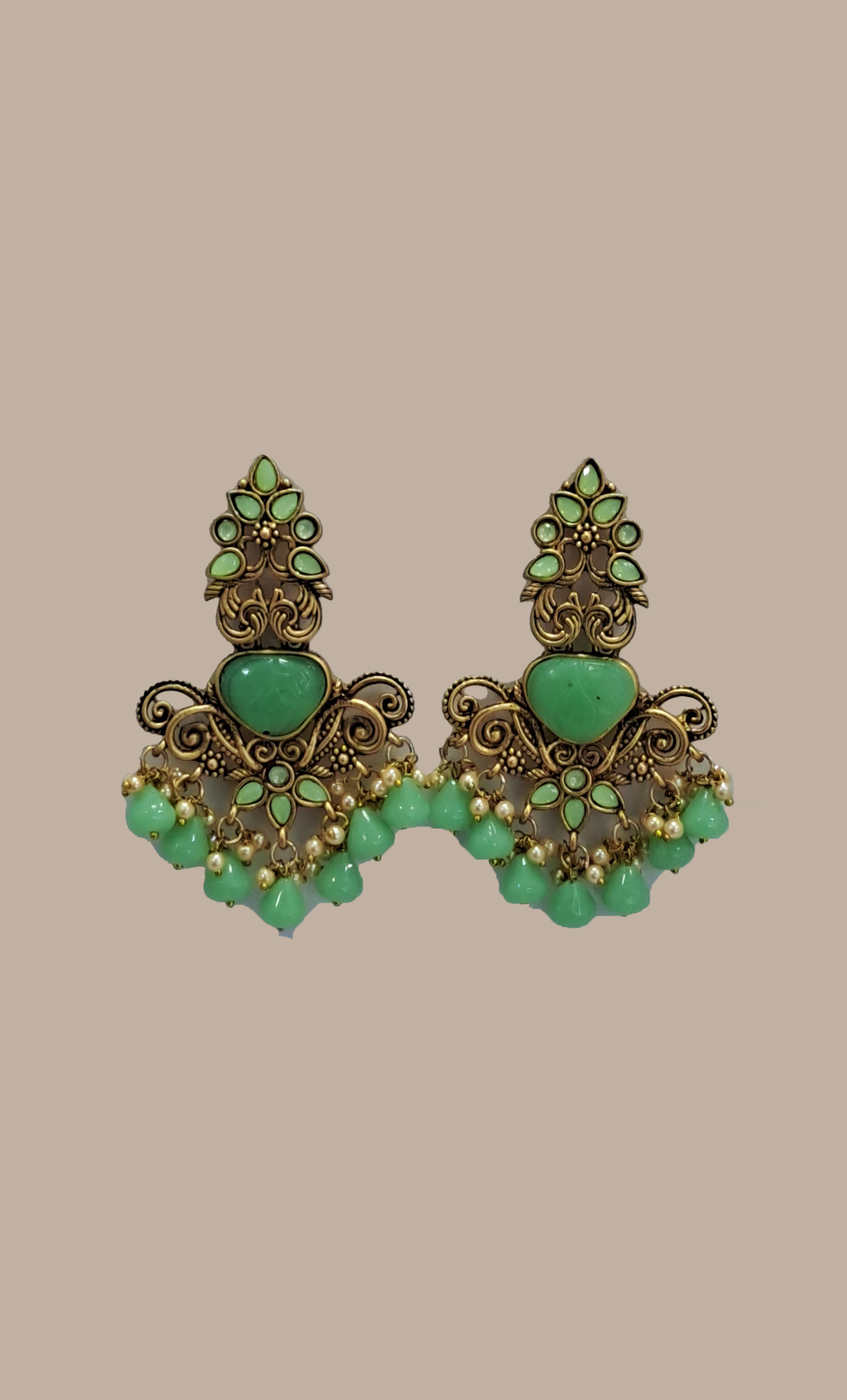 Green Beadwork Earrings