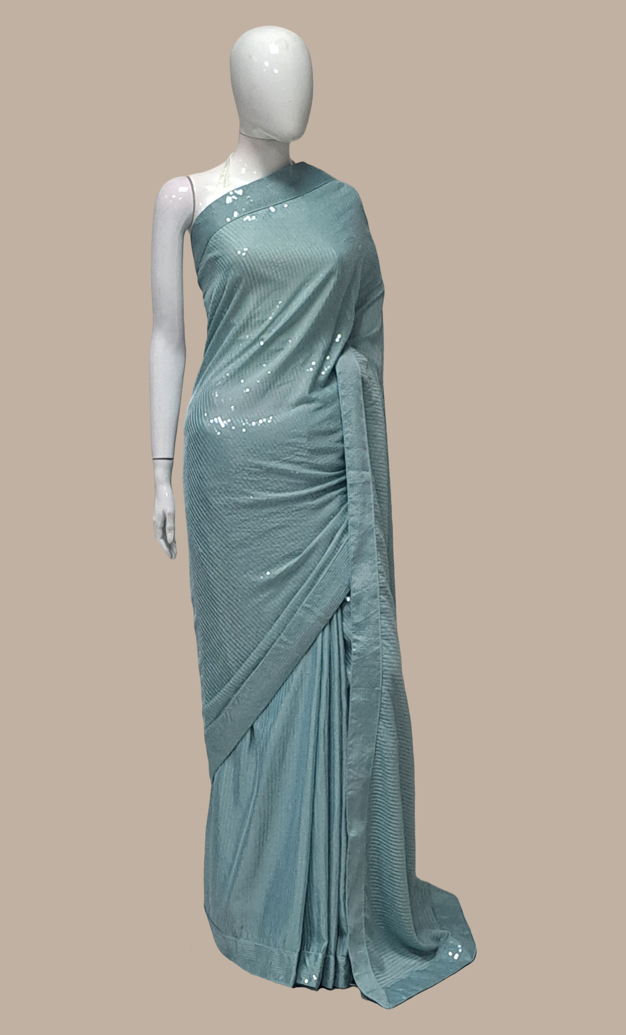 Pale Aqua Sequin Embroidered Sari