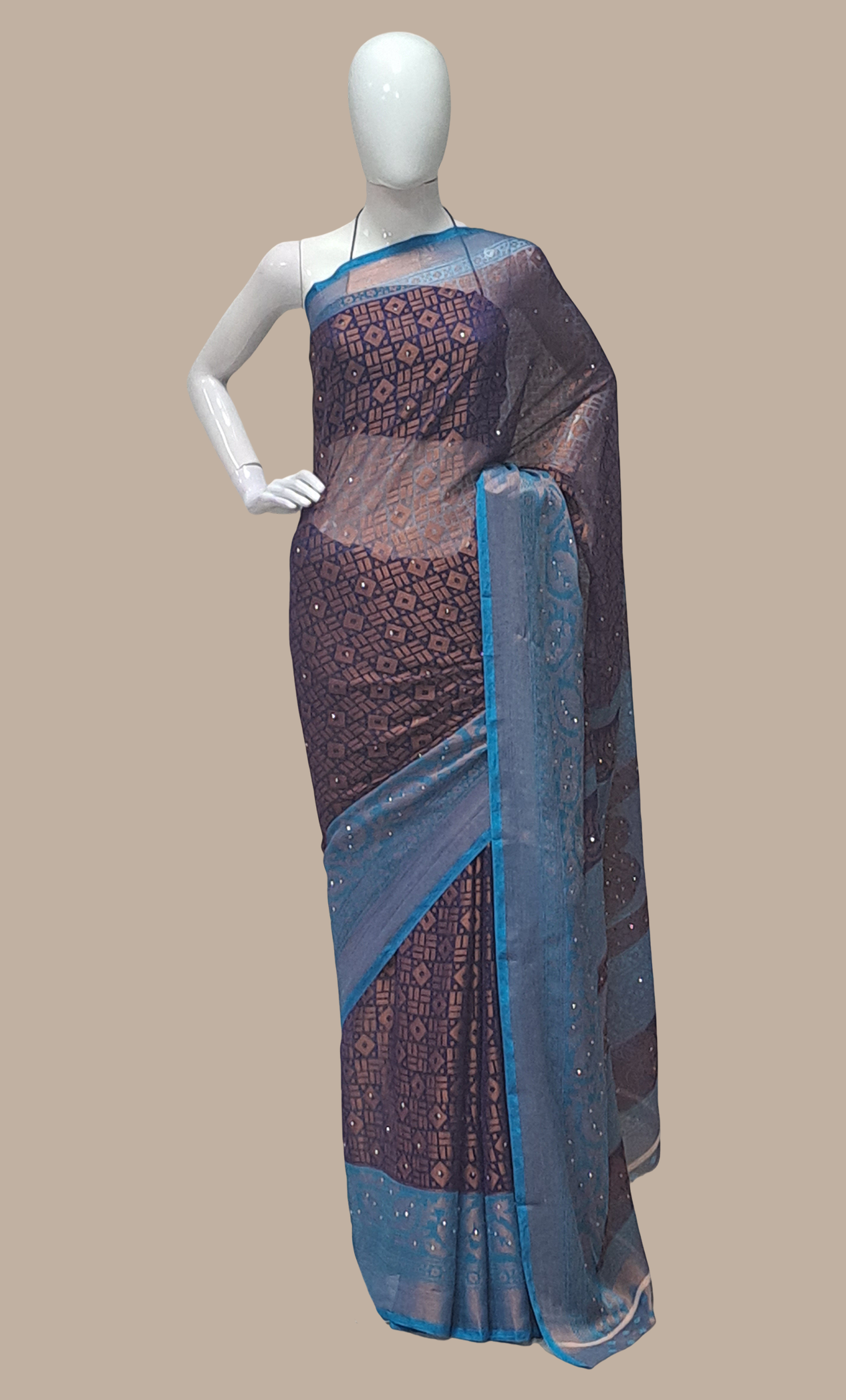 Navy Blue Woven Sari