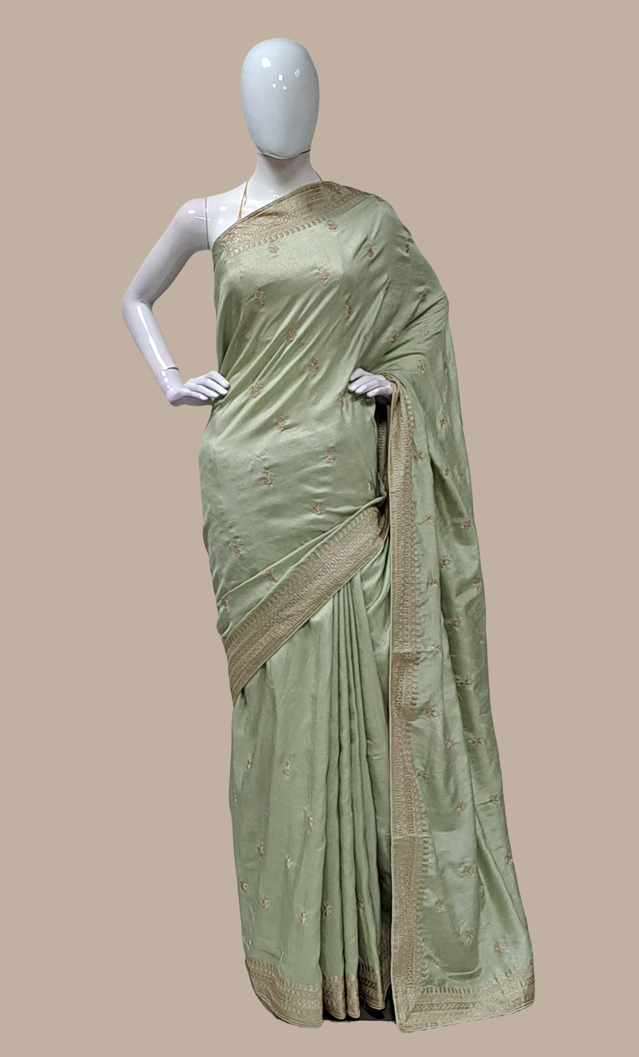 Soft Olive Embroidered Sari
