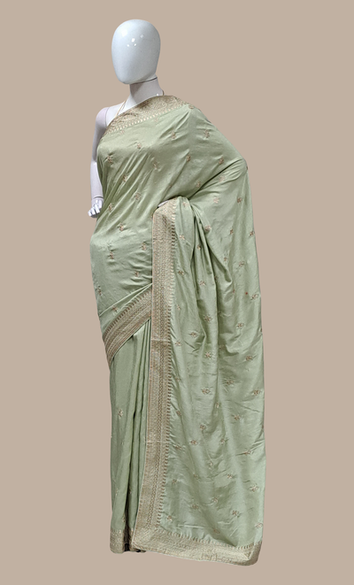 Soft Olive Embroidered Sari