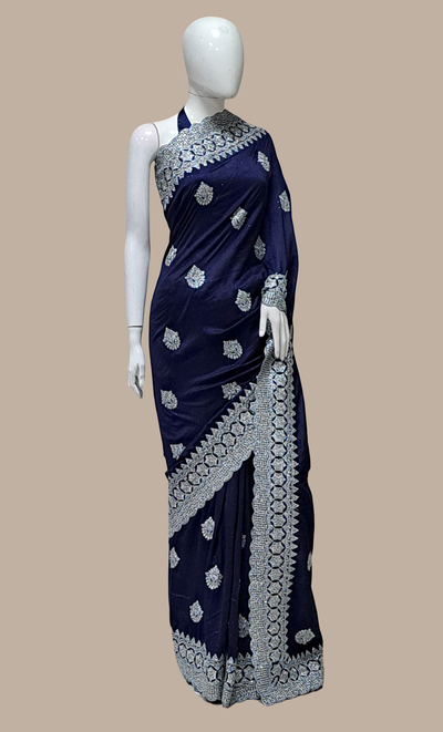 Midnight Blue Embroidered Sari
