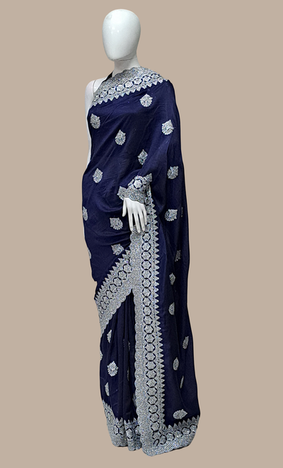 Midnight Blue Embroidered Sari