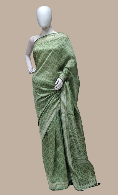 Pale Green Printed Cotton Sari