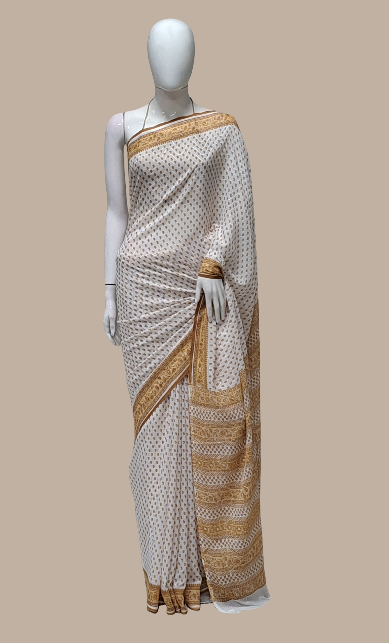 Deep Beige Floral Printed Sari