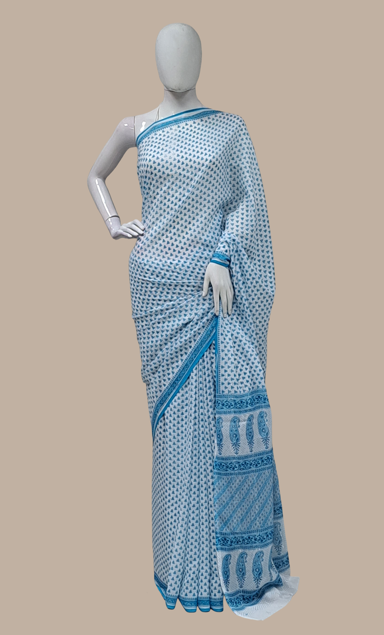 Deep Blue Floral Printed Sari