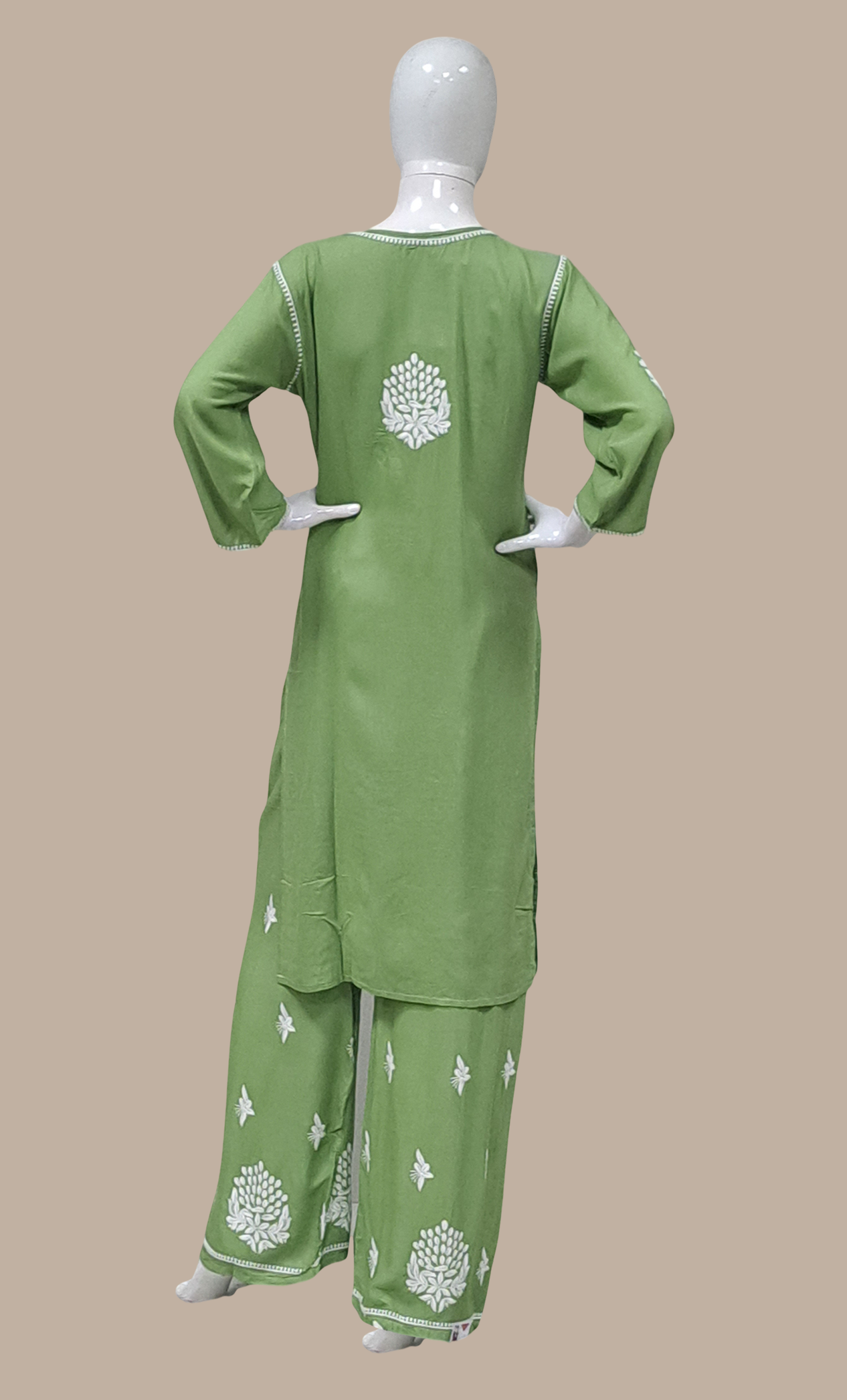 Olive Green Embroidered Kurti Top & Pants