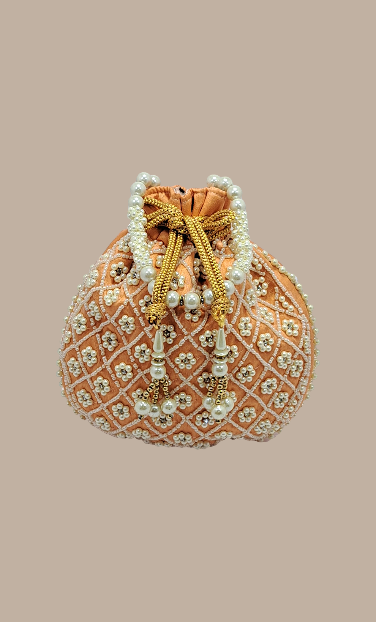 Peach Pearl Embroidered Pouch Bag