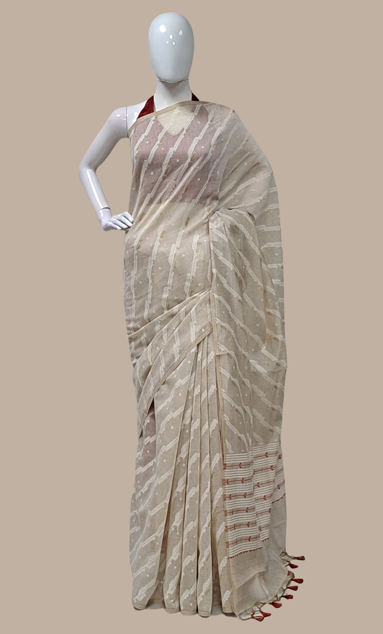 Biscuit Printed Cotton Sari