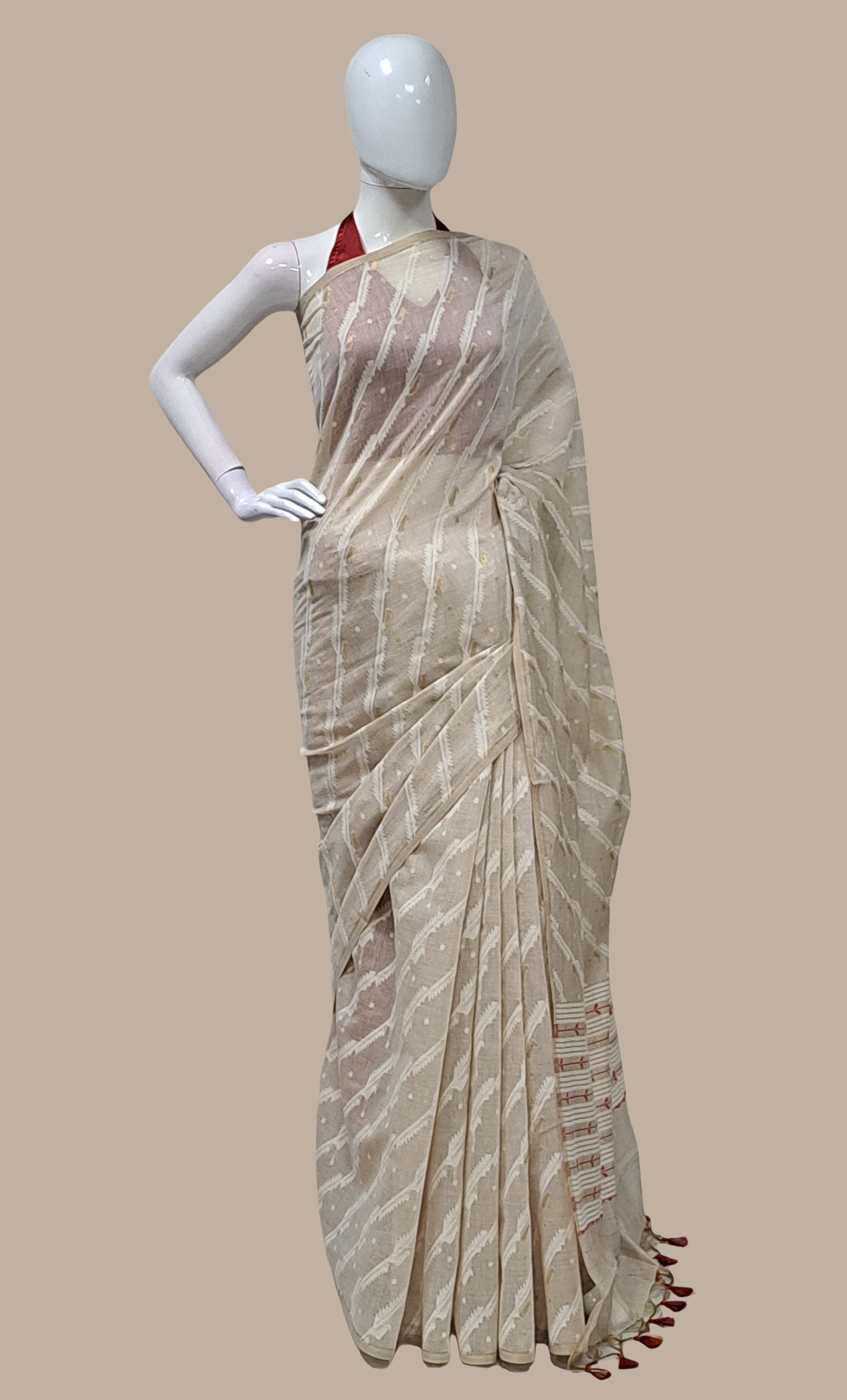 Biscuit Printed Cotton Sari