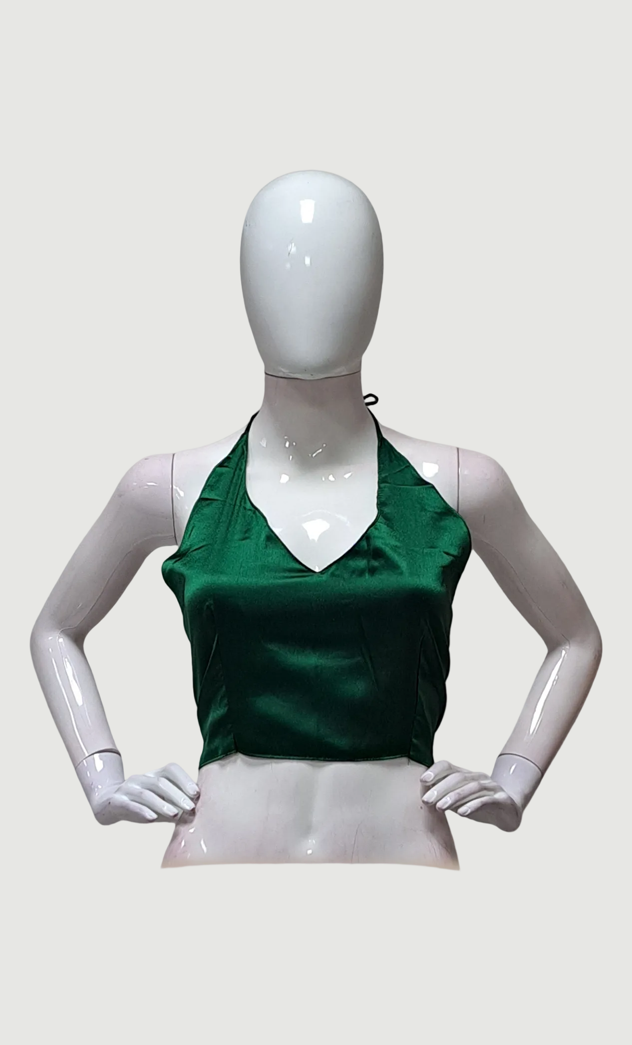 Dark Green Puff Sleeve Cotton Silk Blouse with Golden Border & U-Neckline