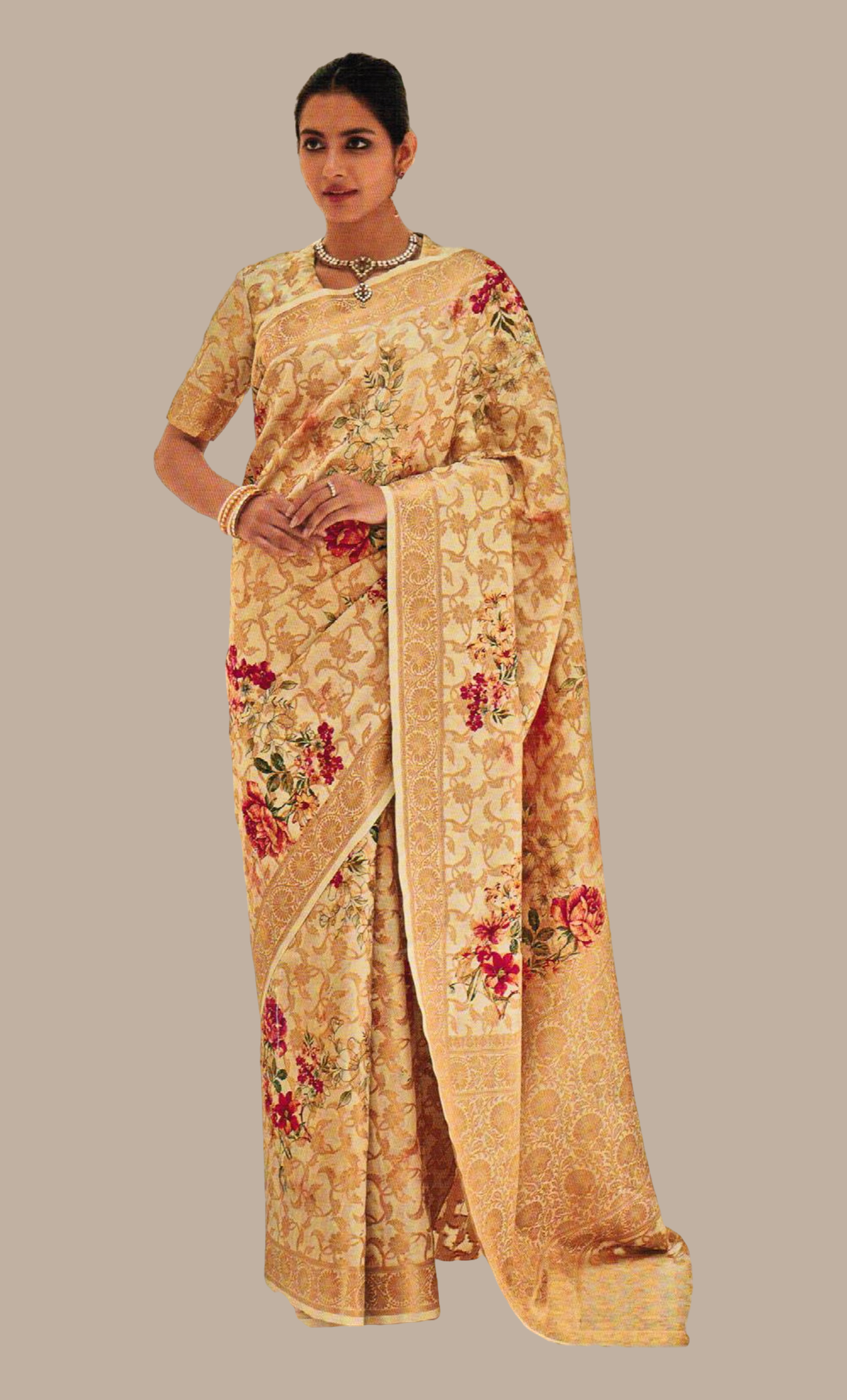 Light Beige Printed Sari