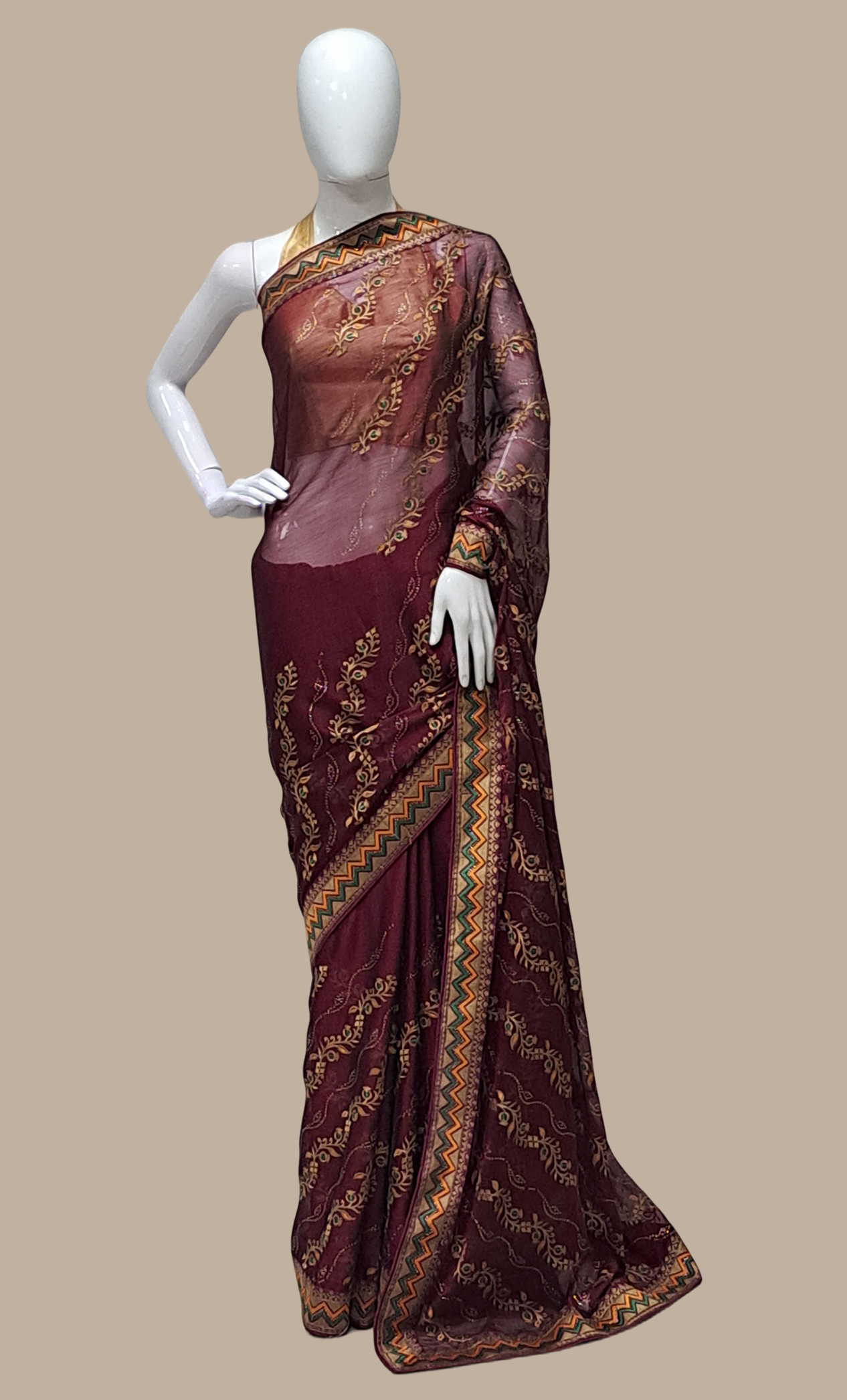 Dark Plum Embroidered Sari