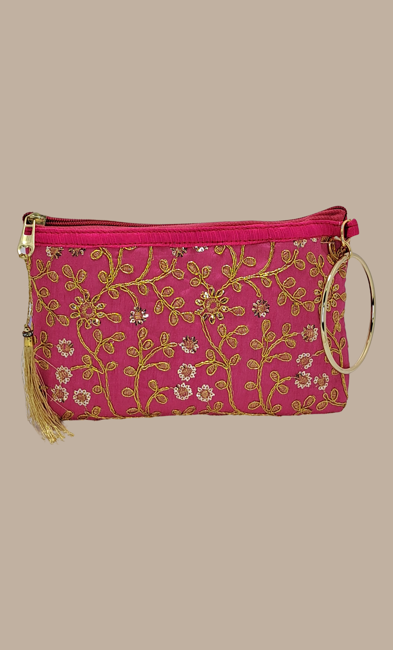 Cerise Embroidered Bangle Bag