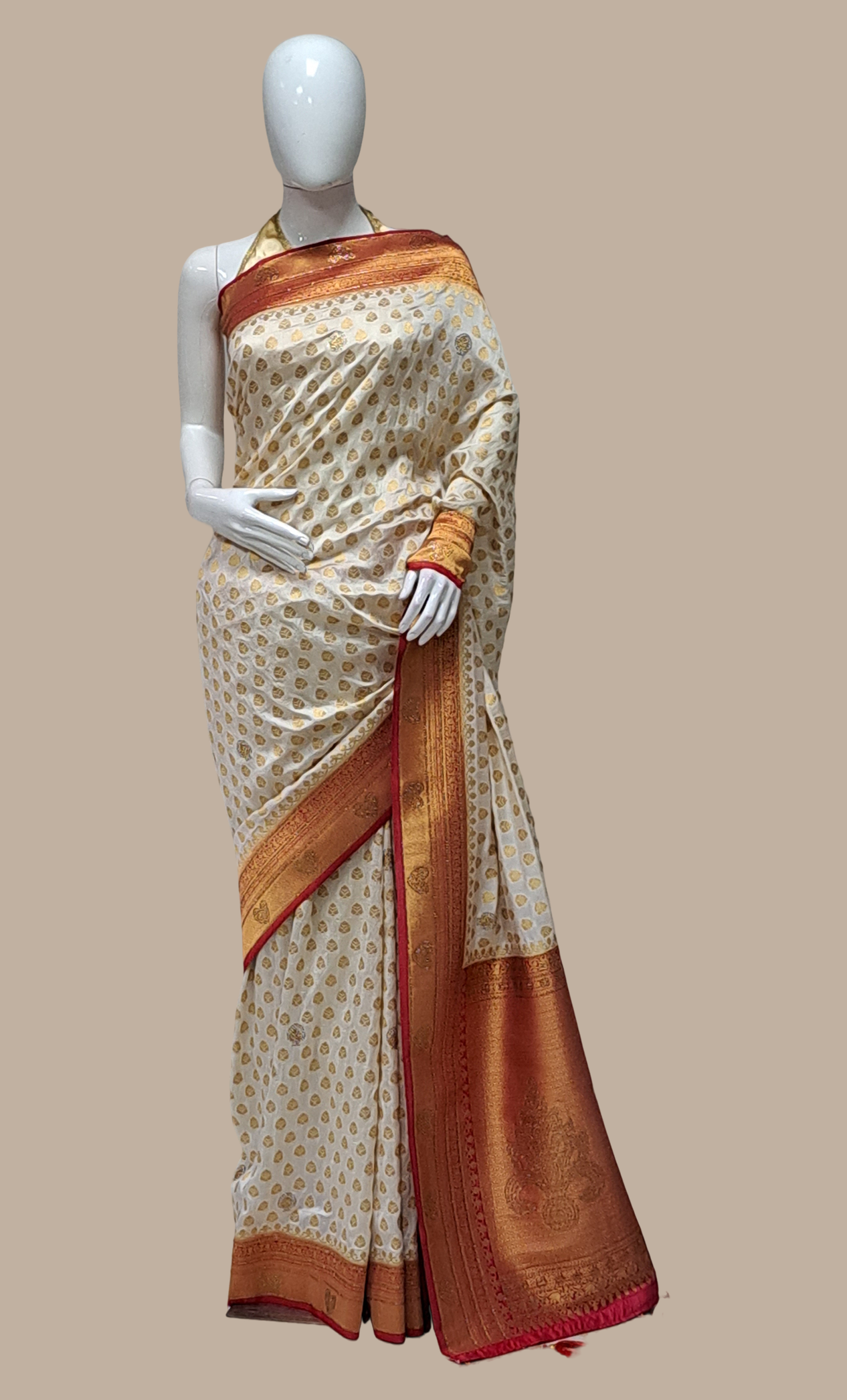 Off White Woven Art Silk Sari