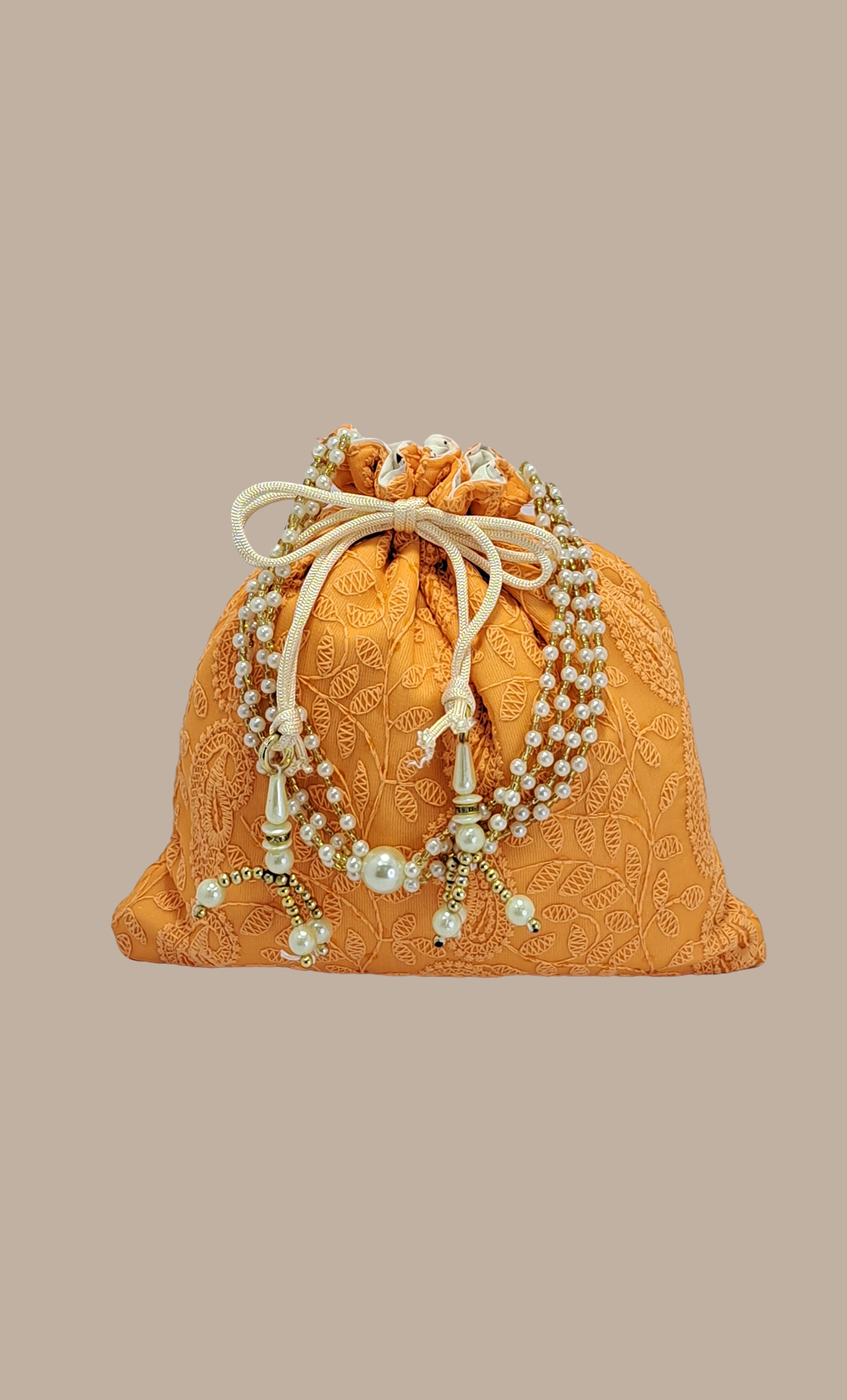 Orange Embroidered Pouch Bag