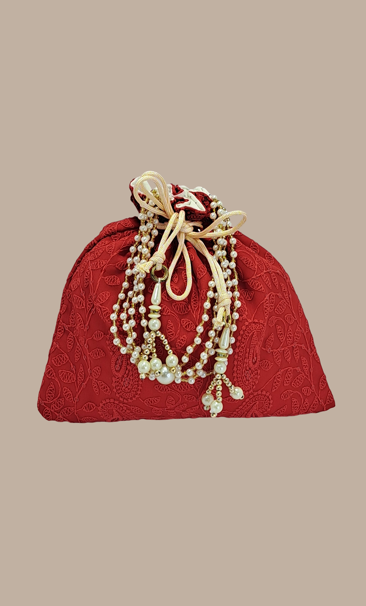 Deep Red Embroidered Pouch Bag