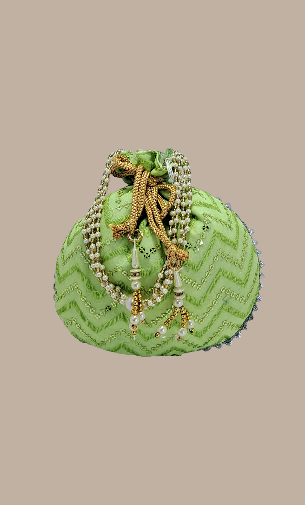 Mint Green Sequin Embroidered Pouch Bag