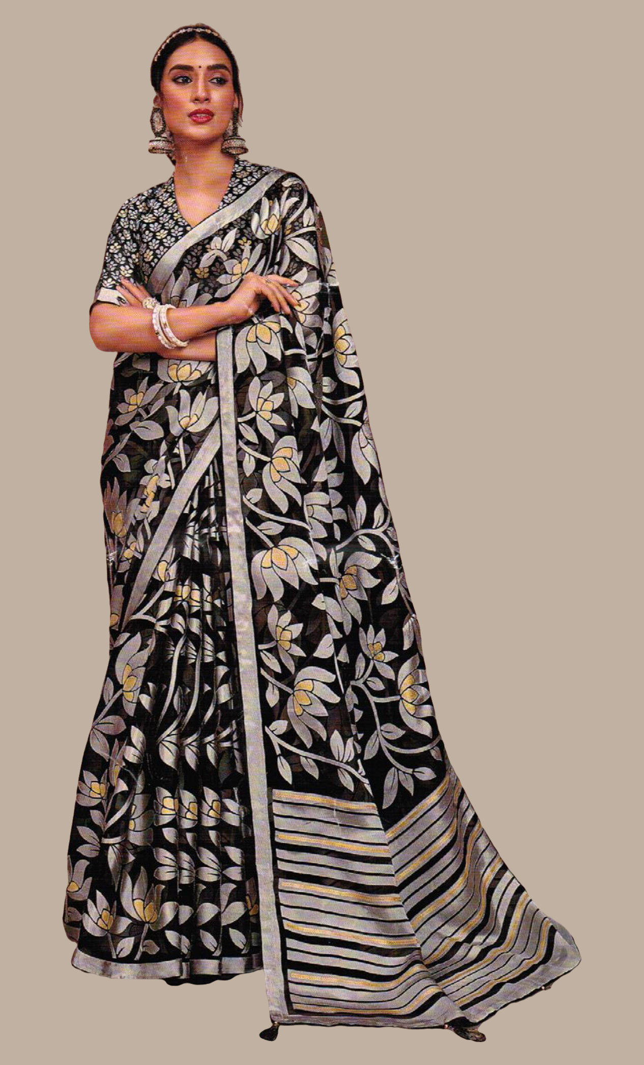 Black Printed Sari