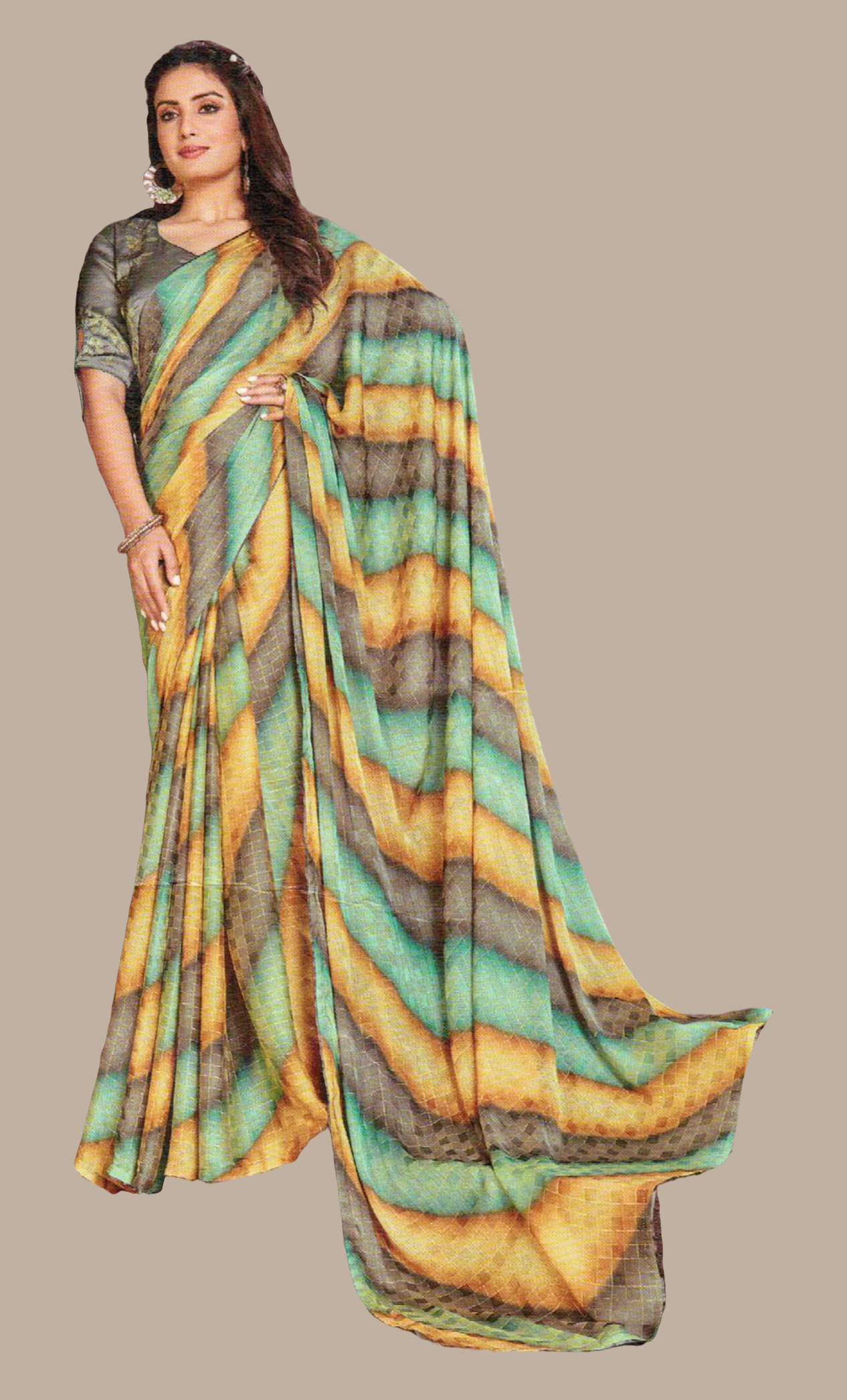 Olive Printed Sari