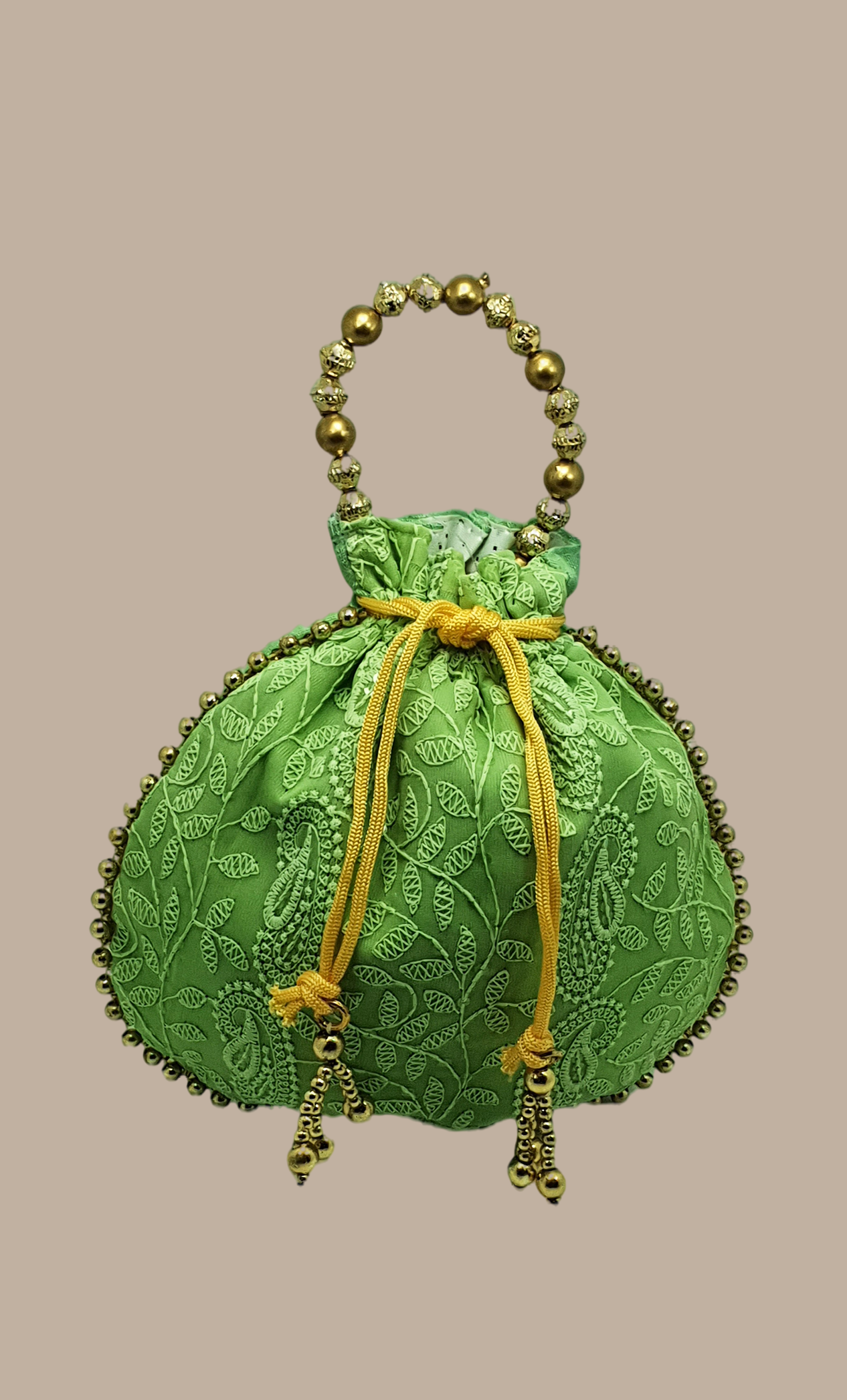 Lime Green Embroidered Pouch Bag