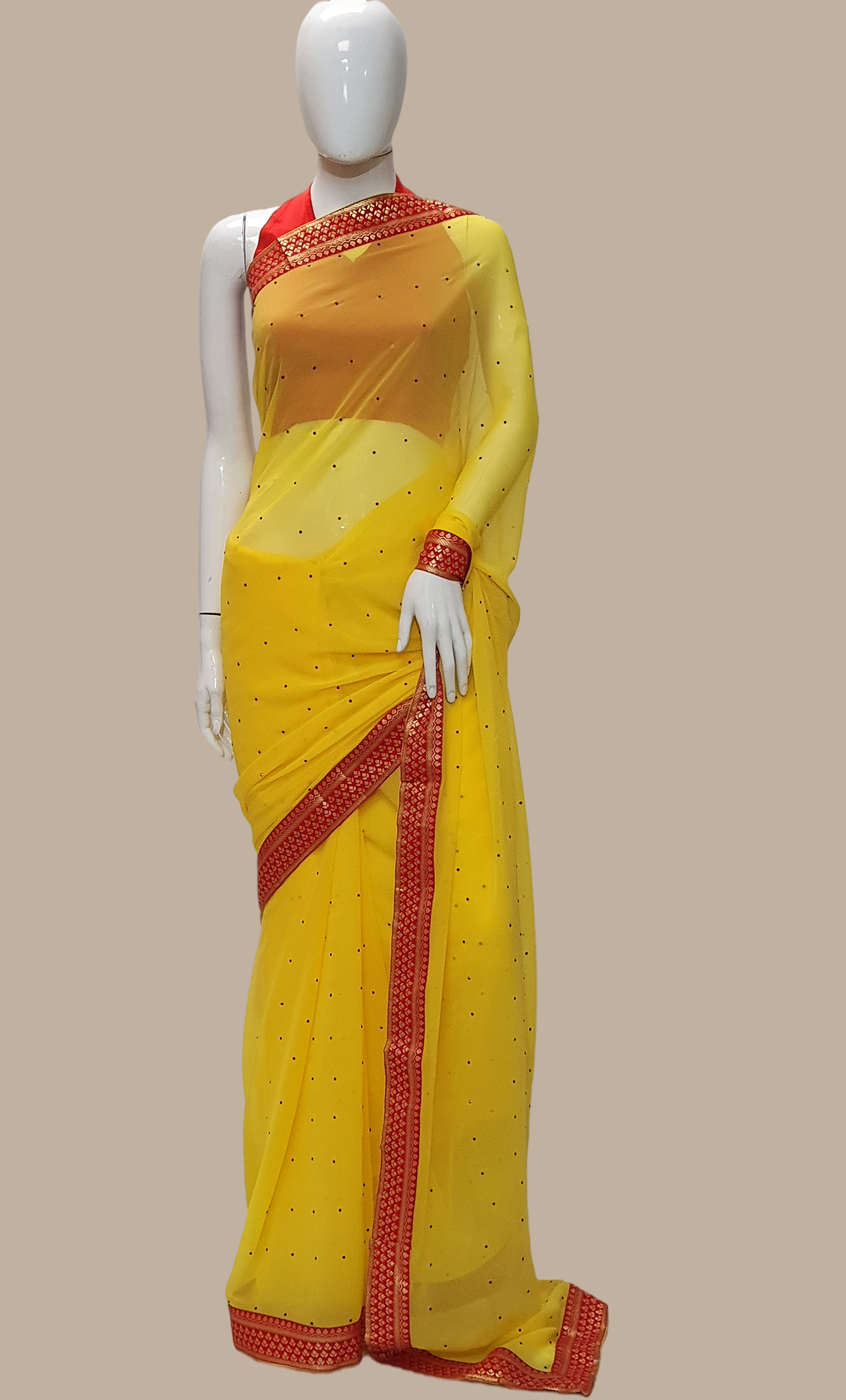 Yellow Stone Work Prayer Sari