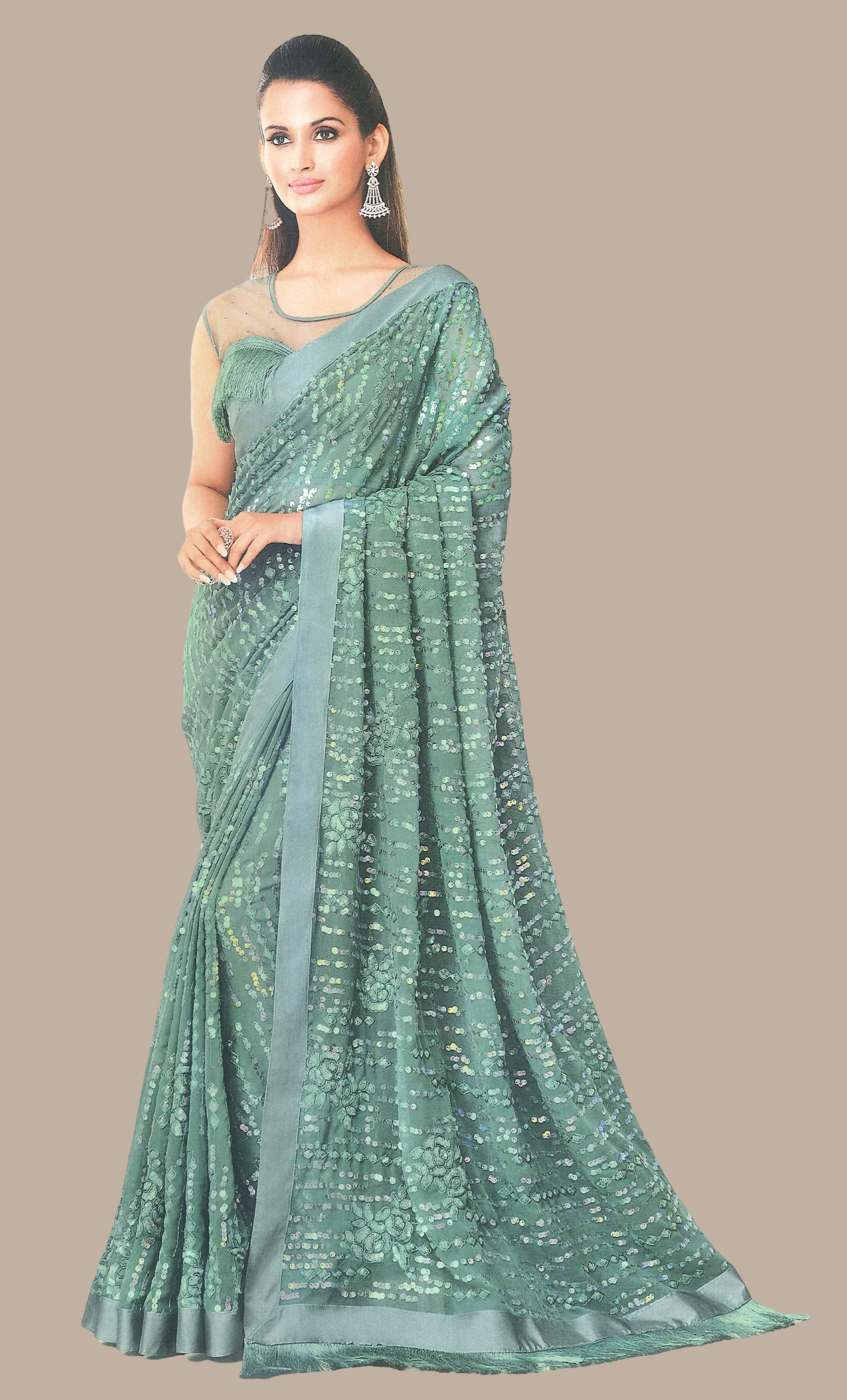 Deep Aqua Sequin Embroidered Sari