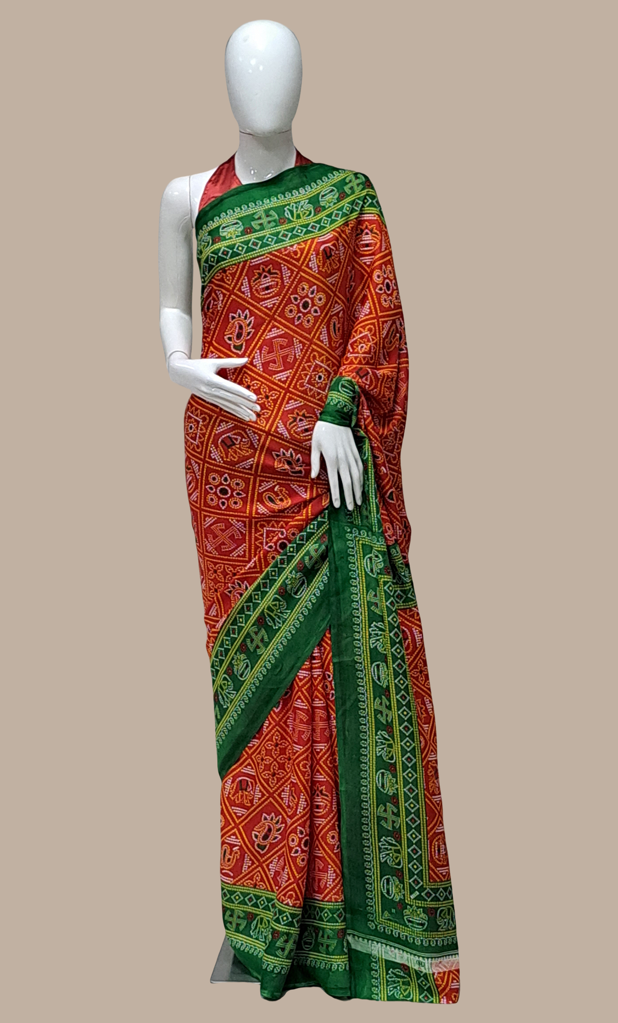 Deep Red Printed Prayer Sari