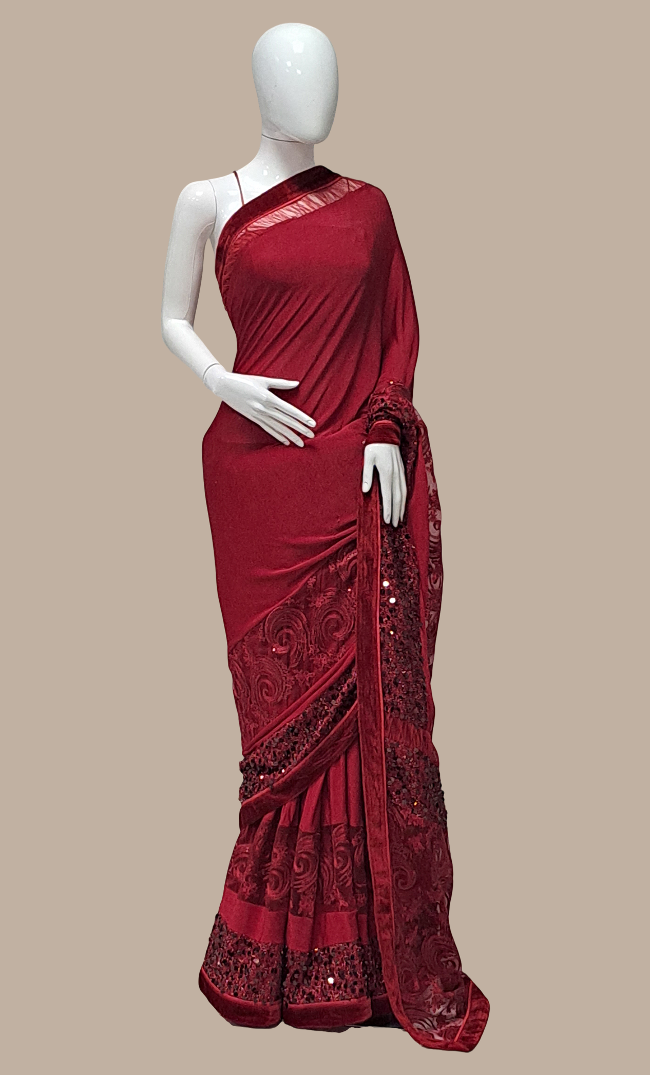 Maroon Embroidered Sari