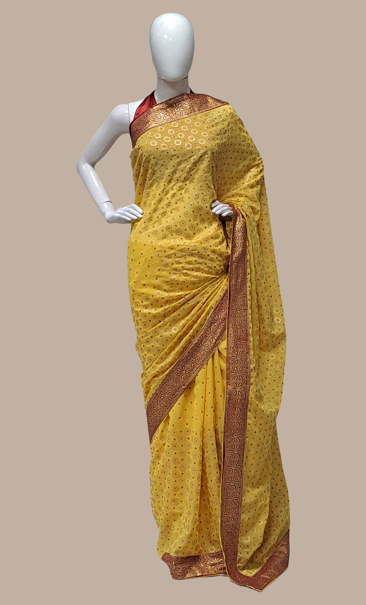 Canary Yellow Printed Sari