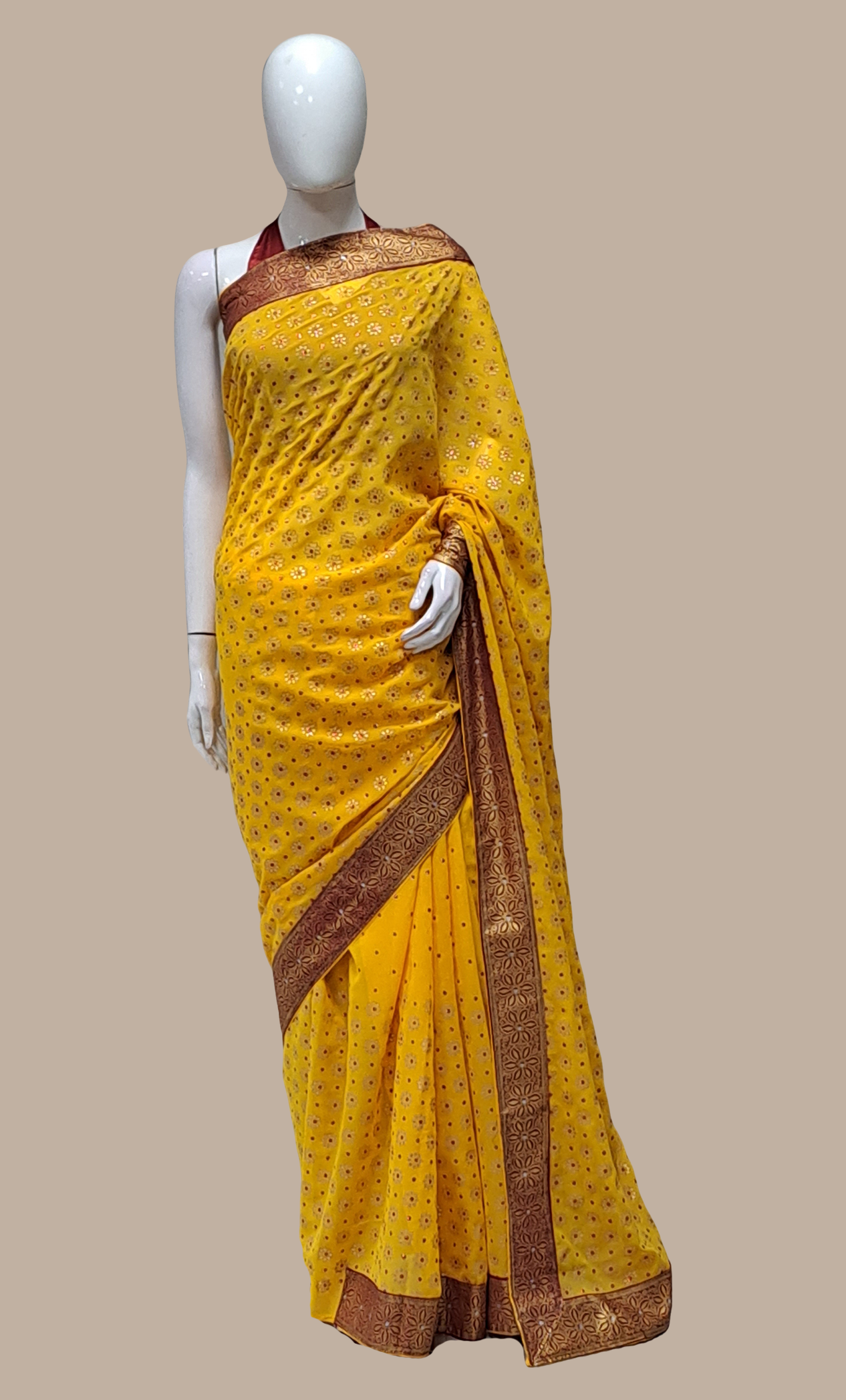 Deep Yellow Printed Sari